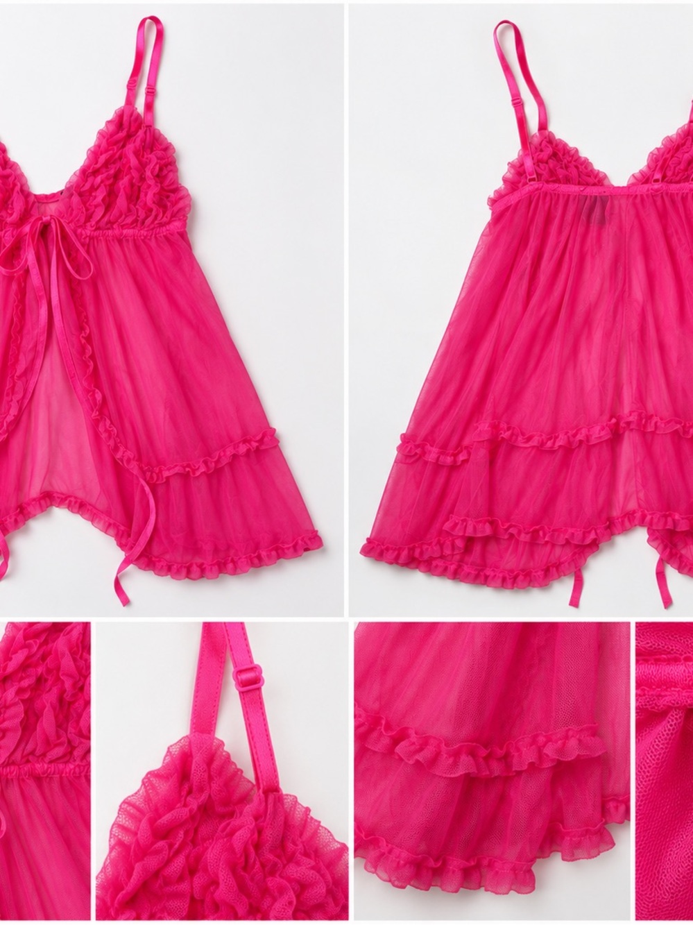 Music Legs Hot Pink Sheer Ruffle Babydoll Lingerie Size One Size